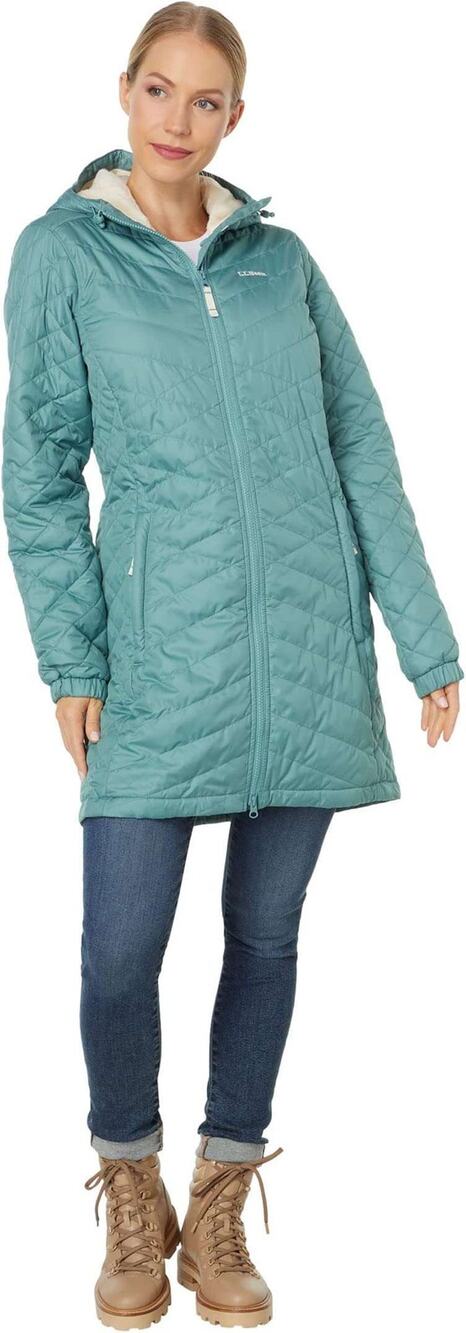 L.L. Bean Fleece Lined Primaloft Quilted Hooded Puffer Light Blue Coat